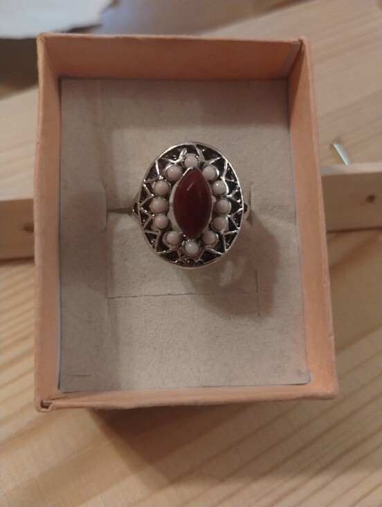 Jewelry - Red Marquise Statement Ring Vintage Silver Tone Boho Ring Size 8.5